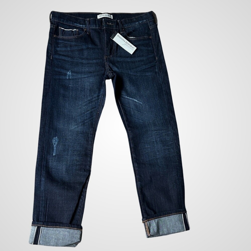 Banana Republic Premium Denim Dark Wash Selvage Skinny Jeans 27 Distressed NEW